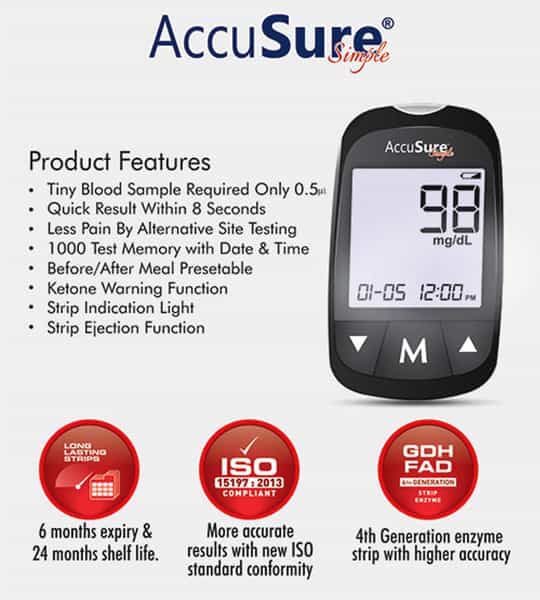 Accusure Simple Blood Glucose Monitoring System | Glucometer