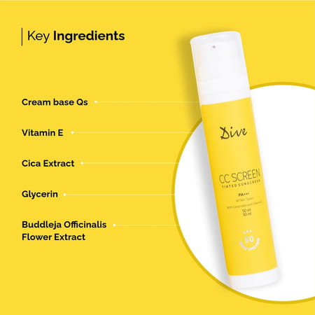 Dive Cc Screen Tinted Sunscreen Spf 50 | Pa+++ | For All Skin Types