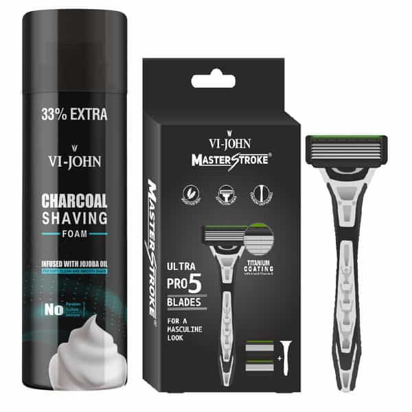 Vi-John Charcoal Shaving Foam 300Ml & Master Stoke Ultra Pro 5 Blade Shaving Razor For Men