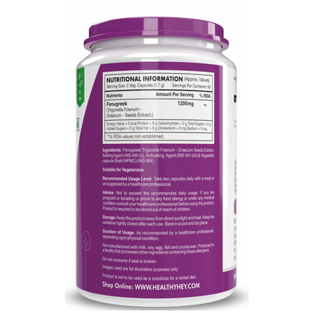 Healthyhey Fenugreek Seed Extract Supplement - 120 Capsules