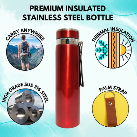 Outer Woods Insulin Cooler Bottle Case With 10 Mini Ice Gel Packs | 20+ Hrs Cooling | Large - Red