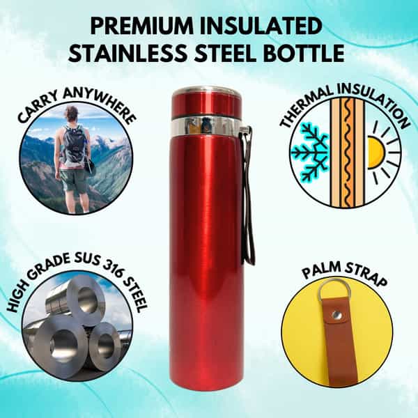 Outer Woods Insulin Cooler Bottle Case With 10 Mini Ice Gel Packs | 20+ Hrs Cooling | Large - Red