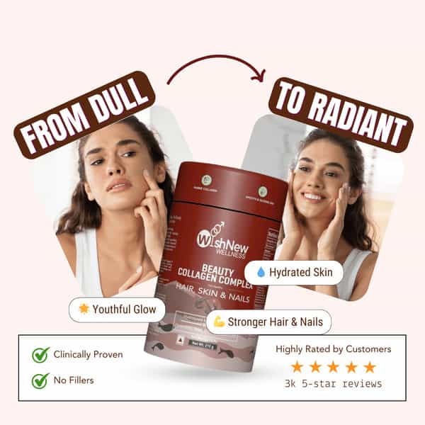 Wishnew Wellness Beauty Collagen Complex Radiant Skin | Hair&Strong Nails 21 Sachets Coffee Flavor