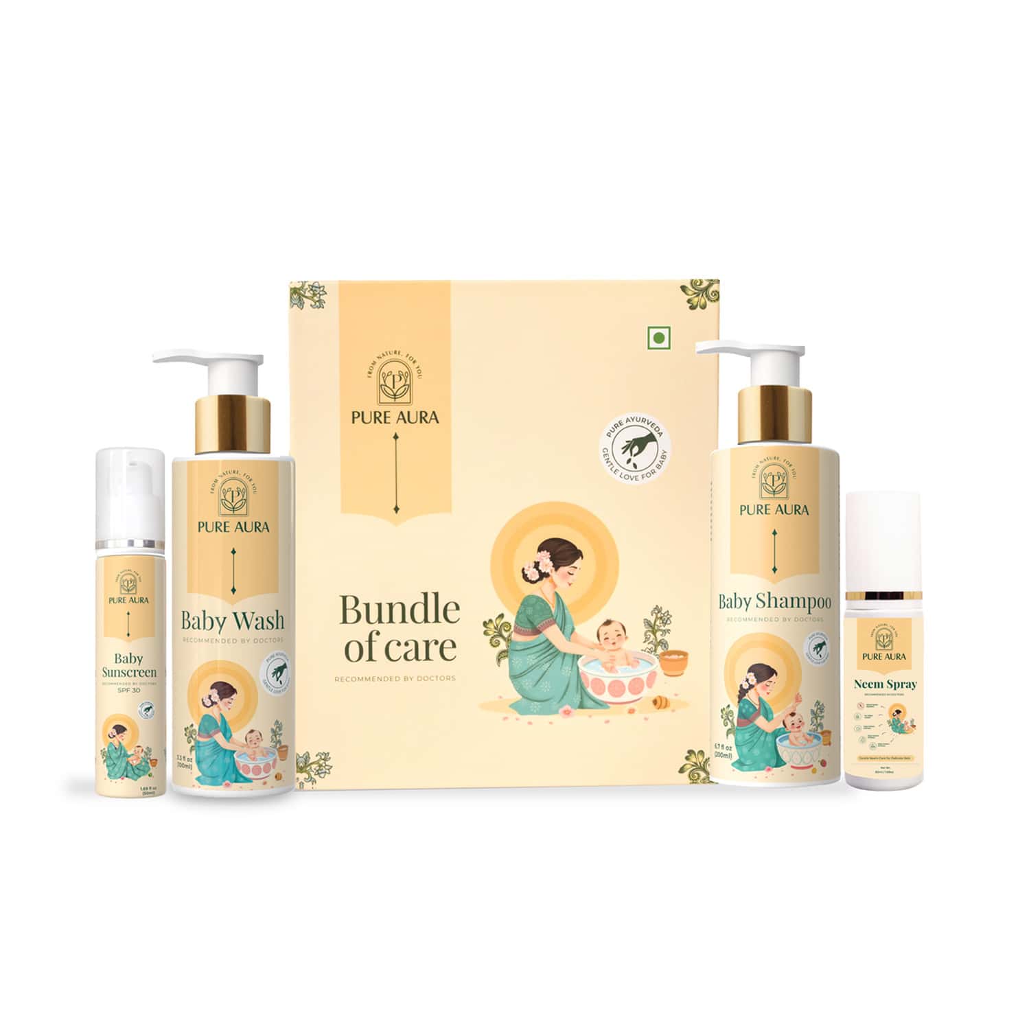Pure Aura Summer Care Kit| Baby Sunscreen| Gentle Baby Wash| Mild Shampoo & Mosquito Repellent Spray