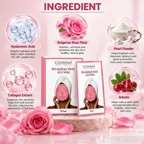 Cosderma Bulgarian Rose Jelly Mask | Hydrating Sheet Mask | Fresh Glowing Skin Care - 10 X 35G