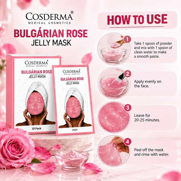 Cosderma Bulgarian Rose Jelly Mask | Hydrating Sheet Mask | Fresh Glowing Skin Care - 10 X 35G