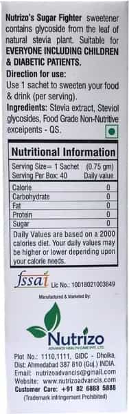 Sugar Fighter Stevia Sachets Box Of 20 'S