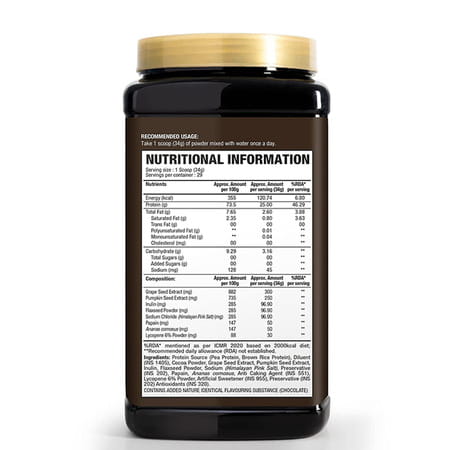 Wow Life Science Plant Protein Powder - Made From Pea & Brown Rice Protein - Chocolate Flavour (1kg)