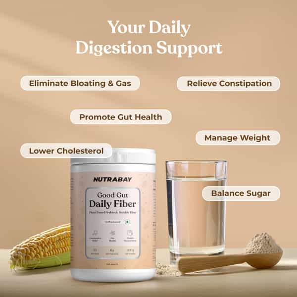 Nutrabay Good Gut Daily Fiber | Unflavoured | Plant Based Prebiotic Soluble Fiber - 33 Servings 200G