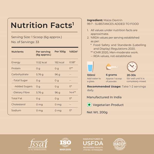 Nutrabay Good Gut Daily Fiber | Unflavoured | Plant Based Prebiotic Soluble Fiber - 33 Servings 200G