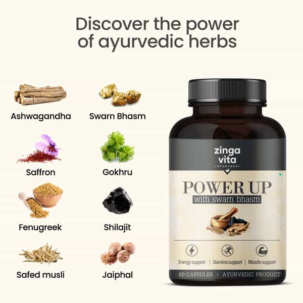 Zingavita Ayurveda Power-Up Gold Capsules|Ayush Approved With 17 Ayurvedic Herbs - 60 Capsules