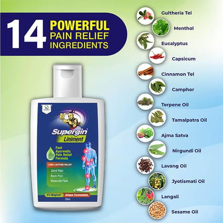 Medopharm Wellness Supergin Liniment Oil - 50ml Ayurvedic Pain Relief Formula Pack Of 4