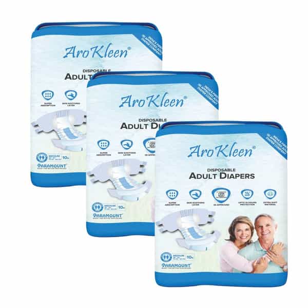 Arokleen Adult Diaper Tape Style Medium (Waist Size: 72 Cm-102 Cm) 10 Pcs Per Packet Pack Of 3