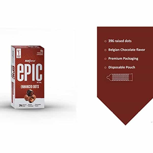 Manforce Epic Hot Dots Enhanced Dotted Condoms Belgian Chocolate Flavour For Men(Set Of 12X10)