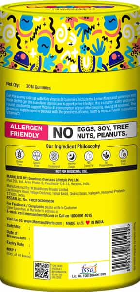Mom & World Kidsy Vitamin D Gummies For Kids- 30 (Lemon Flavoured) (Pack Of 3)