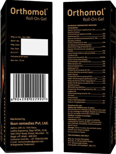 Orthomol Ayurvedic Pain Relief Roll On Gel 75 Gm (Pack Of 4)