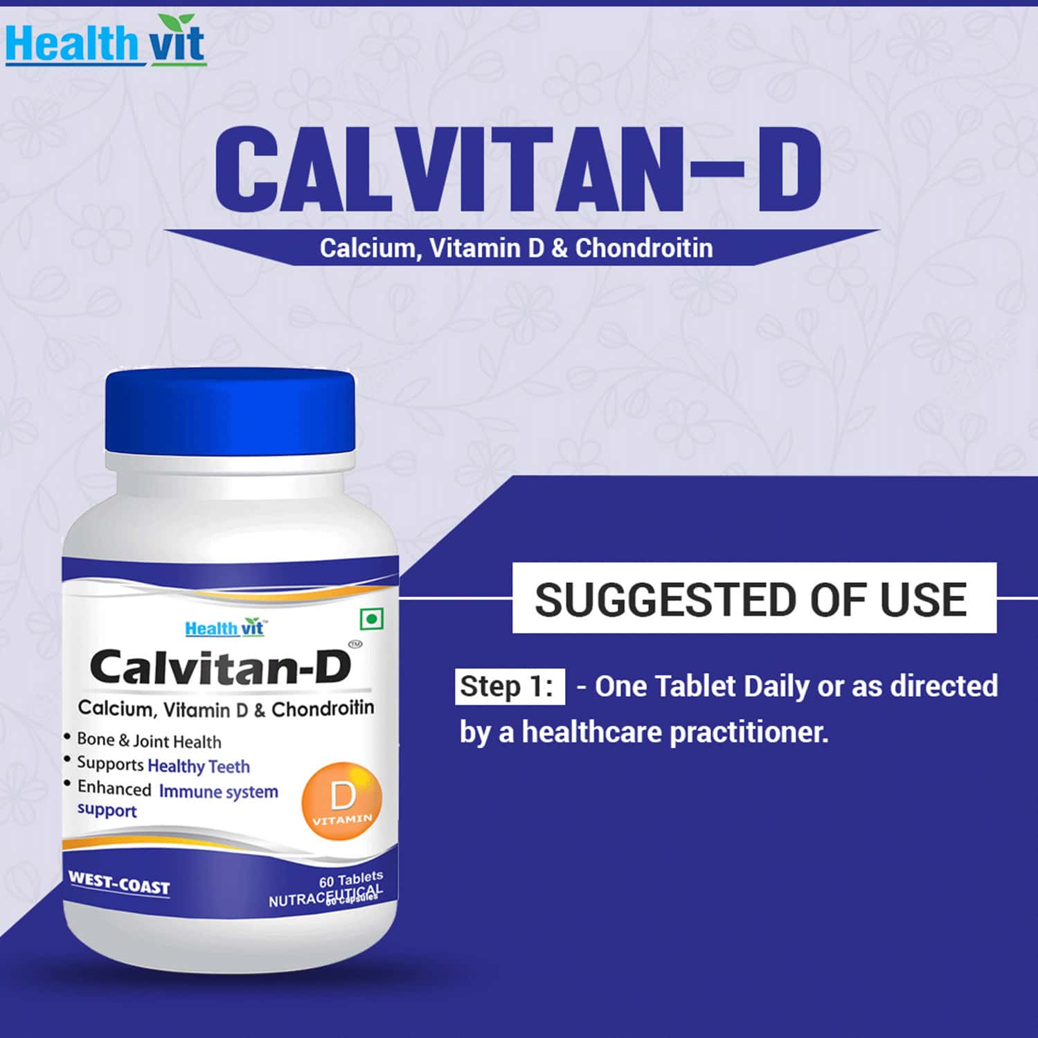 Buy HEALTHVIT CALVITAND CALCIUM AND VITAMIN D 60 TABLETS PACK OF 2