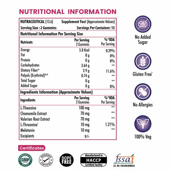 Naturyz Melatonin 10Mg With Chamomile, L Theanine, L-Threonine For Better Sleep - 30 Gummies(Orange)