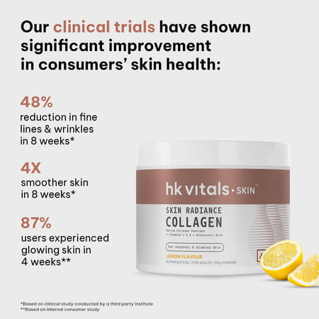 Healthkart Hk Vitals Skin Radiance Marine Collagen | Lemon 100gm & Sipper Bottle | Grey 300ml