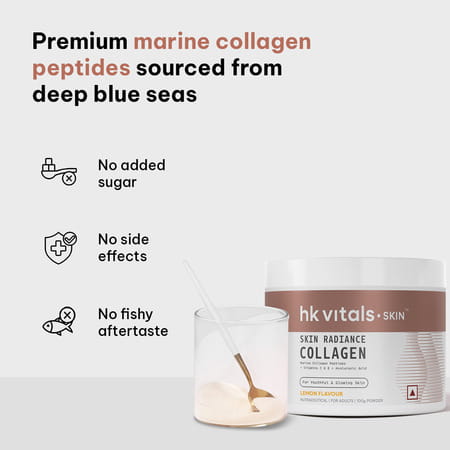 Healthkart Hk Vitals Skin Radiance Marine Collagen | Lemon 100gm & Sipper Bottle | Grey 300ml