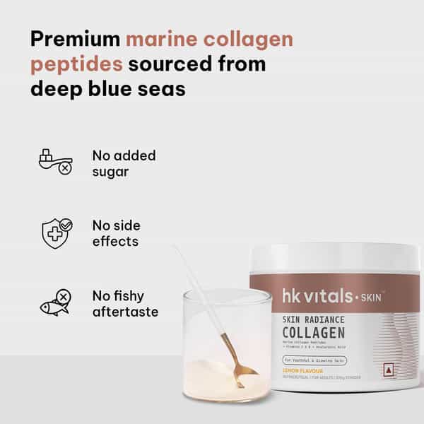 Hk Vitals Skin Radiance Marine Collagen Supplement (Lemon - 100G) & Sipper Bottle (Grey - 300Ml)