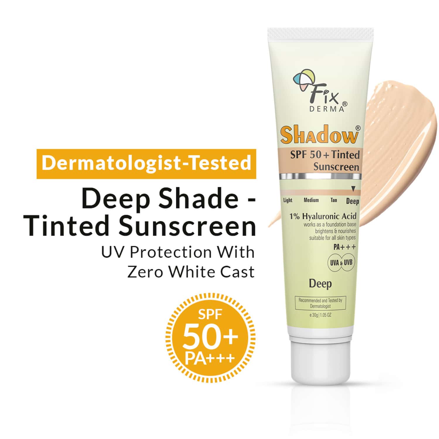 Fixderma Shadow Tinted Sunscreen Deep Spf 50 Pa+++ Brightens |uva & Uvb Protection 30 Gm