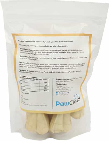 Pawcloud Rawhide Pressed Dog Bones Dog Bone Treat 4 Inches (8 Pieces)