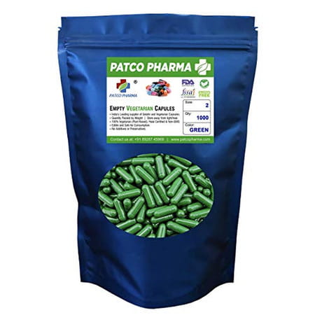 Patco Pharma|Size 2 Green Empty Gelatin Pill Capsule|Diy Powder Filling (Pack Of 1000 Pcs)