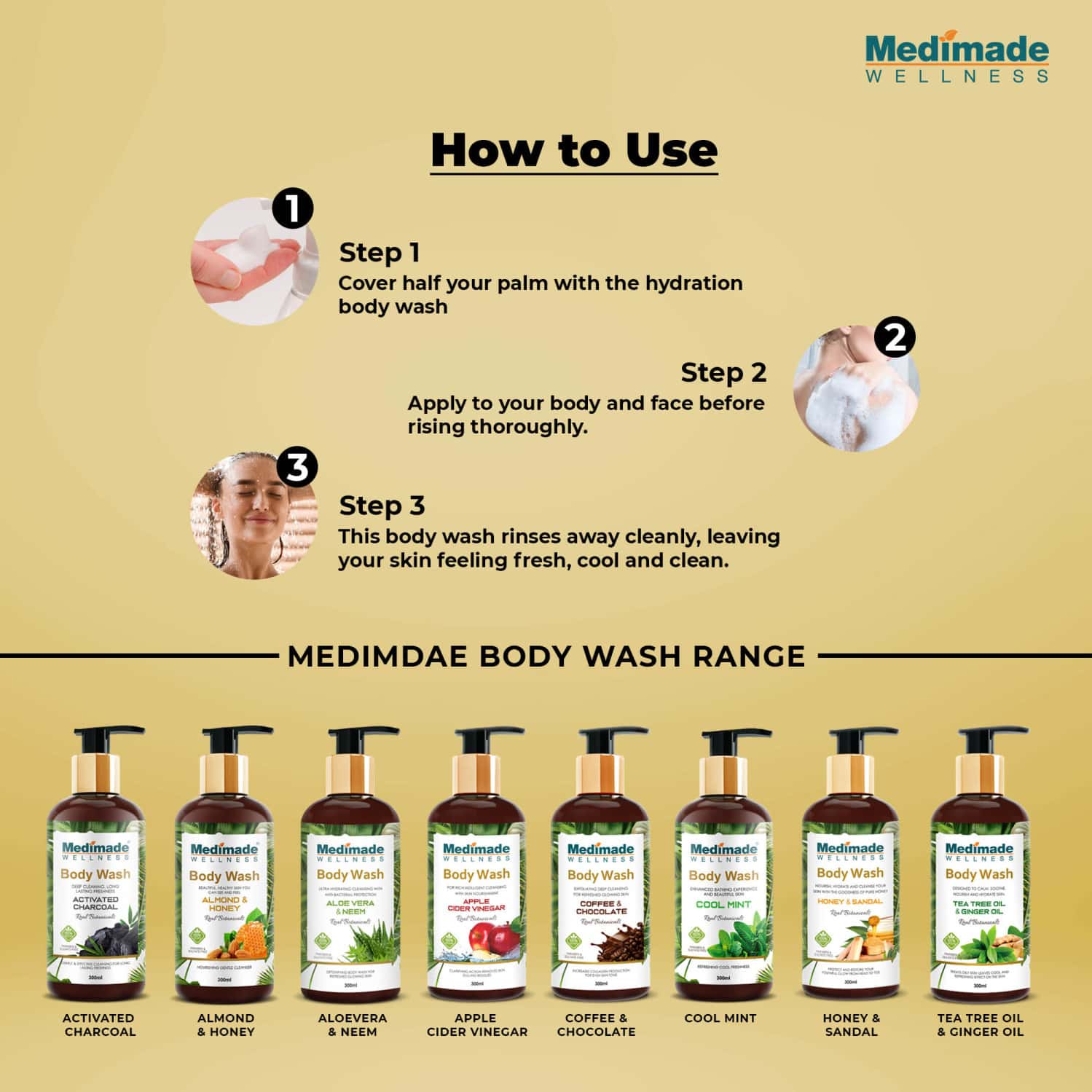 Buy MEDIMADE ALMOND AND HONEY BODY WASH 300 ML Online & Get Upto 60