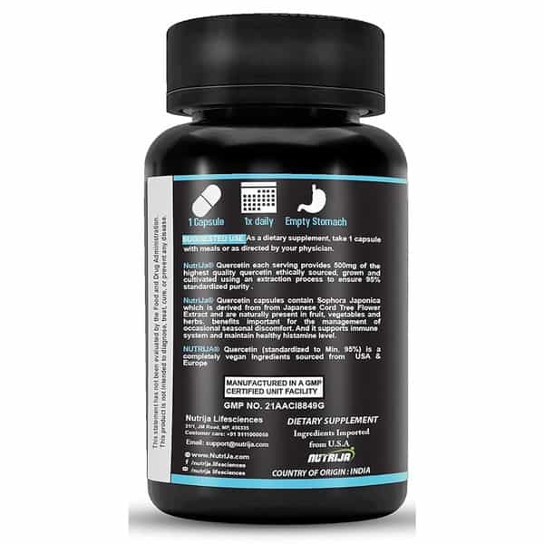 Nutrija Quercetin 500Mg | Standardized To 95% | Highly Purified & Bioavailable | 60 Capsules