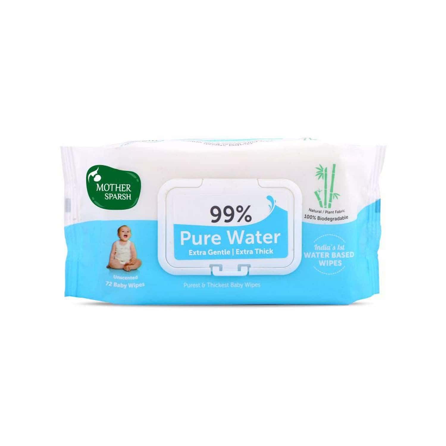 Mother Sparsh 99% Pure Water (Unscented) Baby Wipes- 72 Pcs (Pack Of 1)