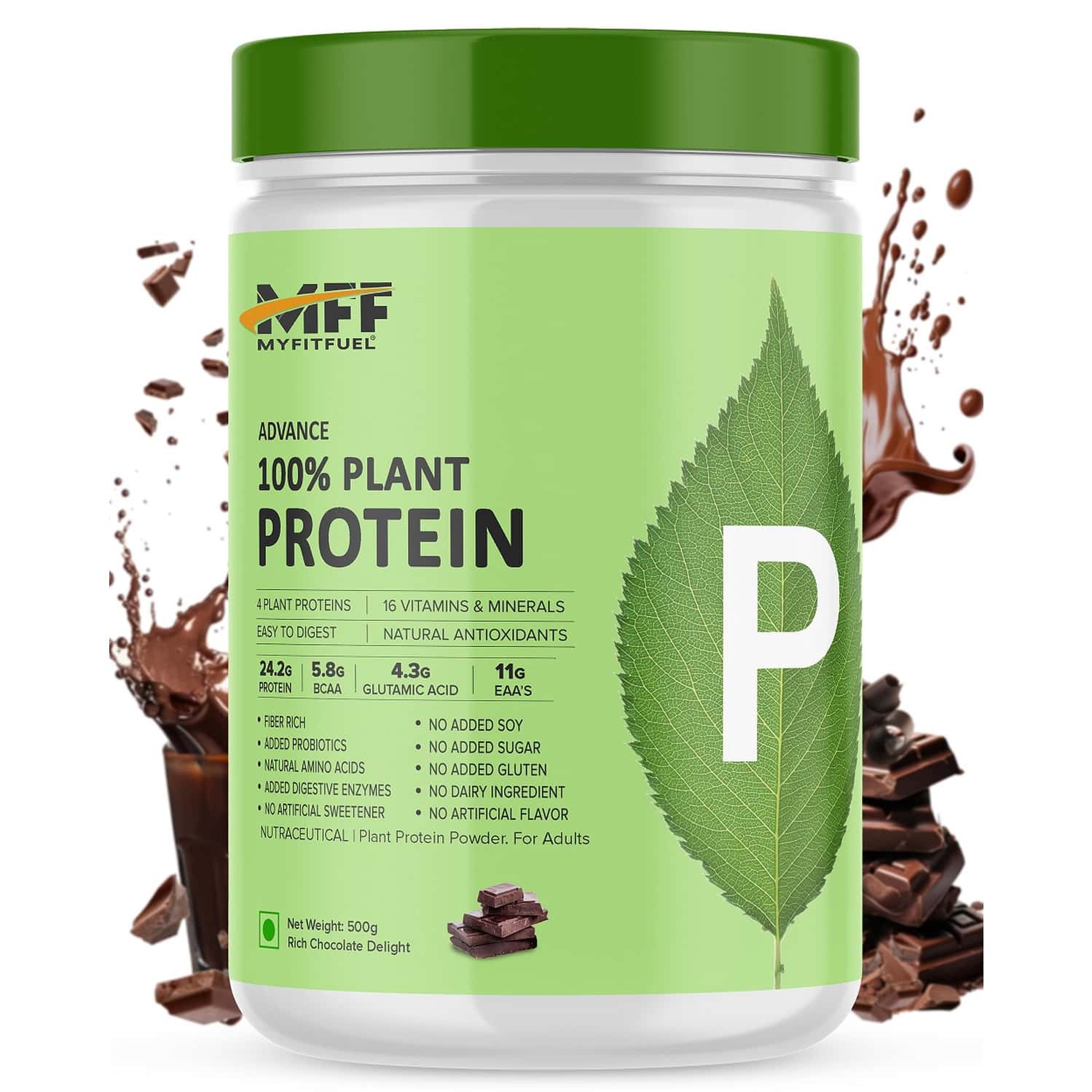 Myfitfuel Advance 100% Plant Protein (4 Proteins, 16 Vitamins Mineral), 500g, Rich Chocolate Delight