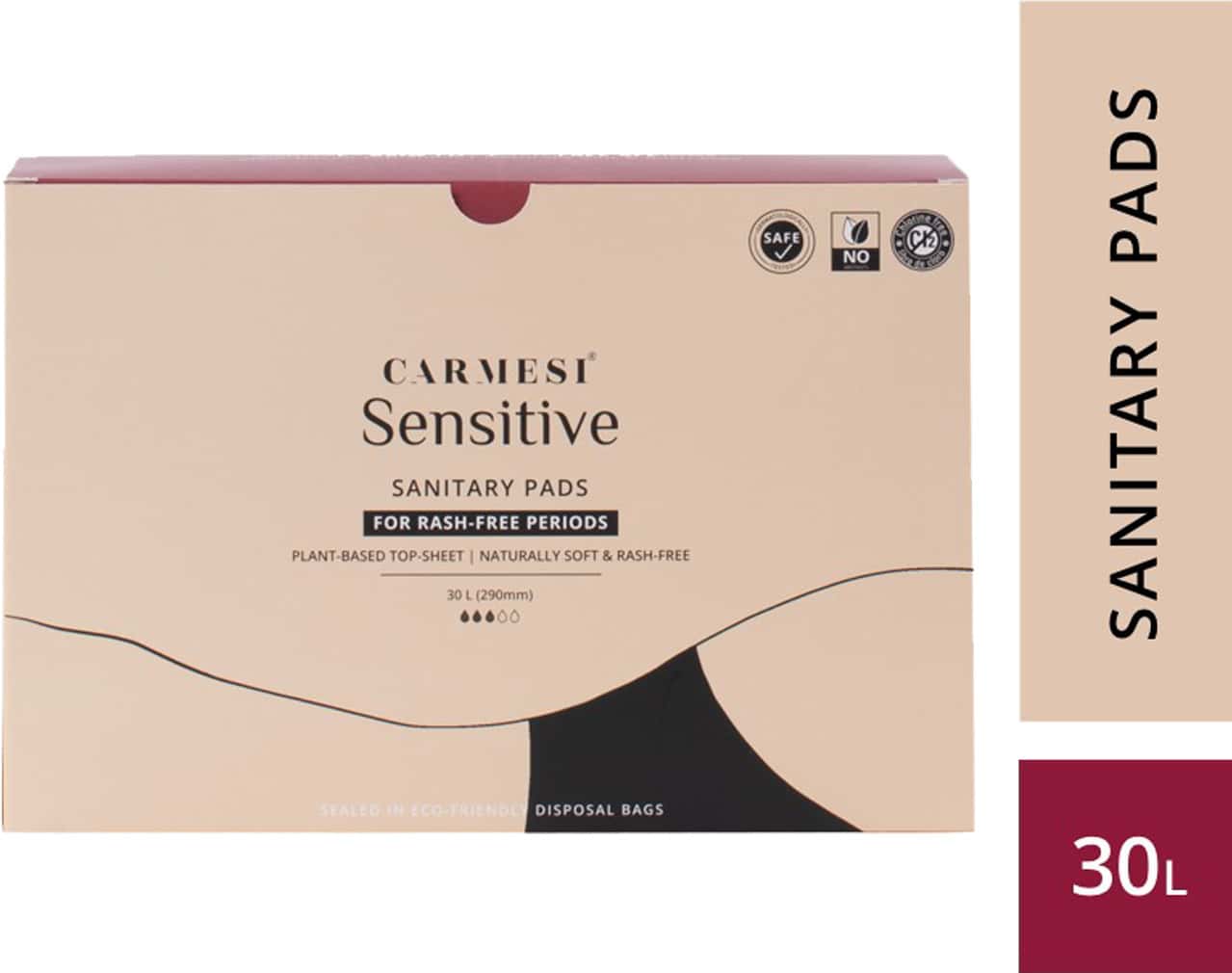 Buy CARMESI SENSITIVE SANITARY PADS FOR RASHFREE PERIODS (30 LARGE