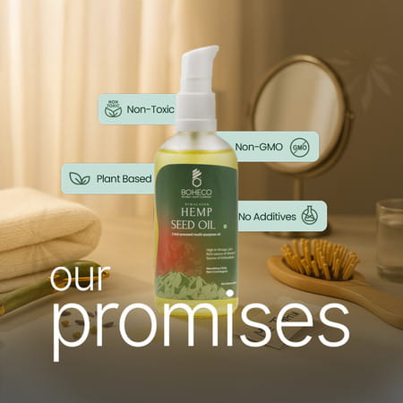 Boheco Himalayan Cold-Pressed Hemp Seed Oil | Multipurpose For Boosting Skin | Hair Health | 100 Ml