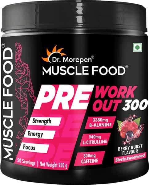 Dr. Morepen Muscle Food Pre Workout For Strength & Energy Berry Burst - 250G