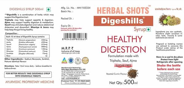 Herbal Hills Digeshills Herbal Shots 500Ml (Pack Of 4) Healthy Digestion