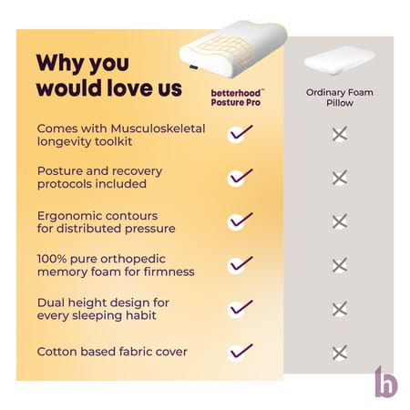 Betterhood Pack Of 2 White Memory Foam Ergonomic Dual Height Cervical Sleep Pillow (Medium)