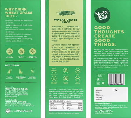 Yogabar Wheat Grass Juice (1 L Bottle)