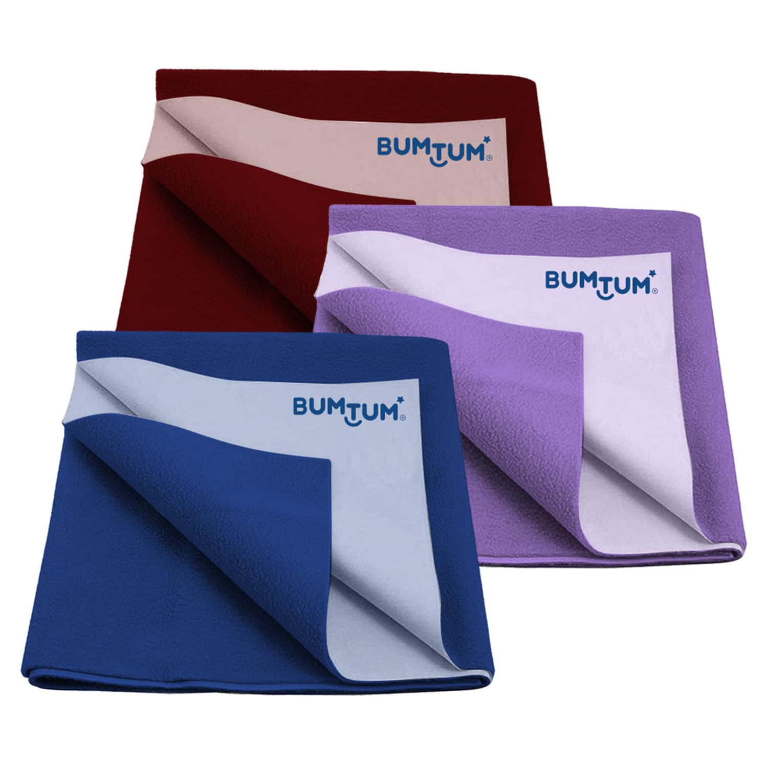 Bumtum Dry Sheet Leakproof Baby Bed Protector (Maroon+Lilac+Blue Large Size 100*140cm|Pack Of 3)
