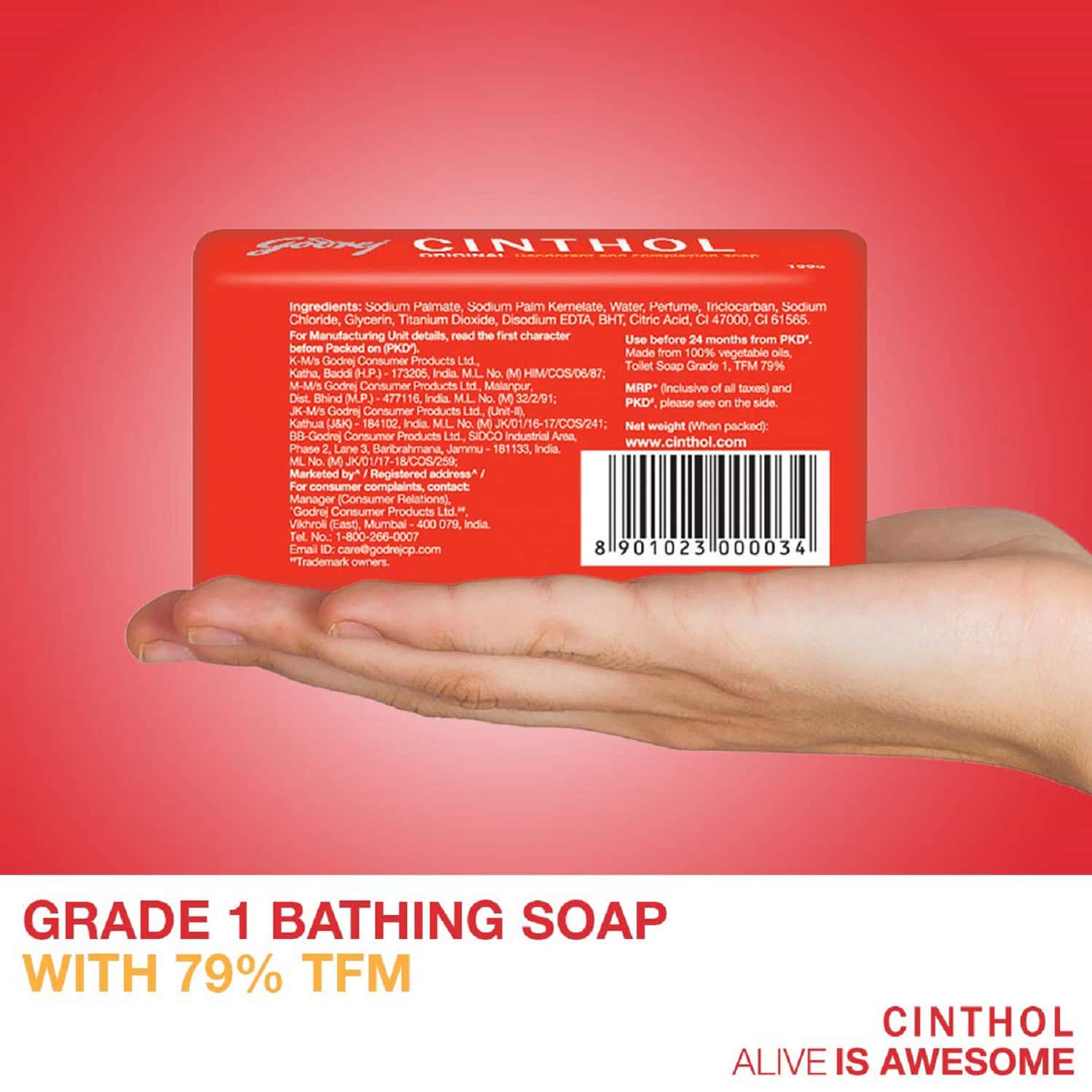 Buy CINTHOL ORIGINAL BATH SOAP 99.9 GERM PROTECTION, 100G (PACK OF 8