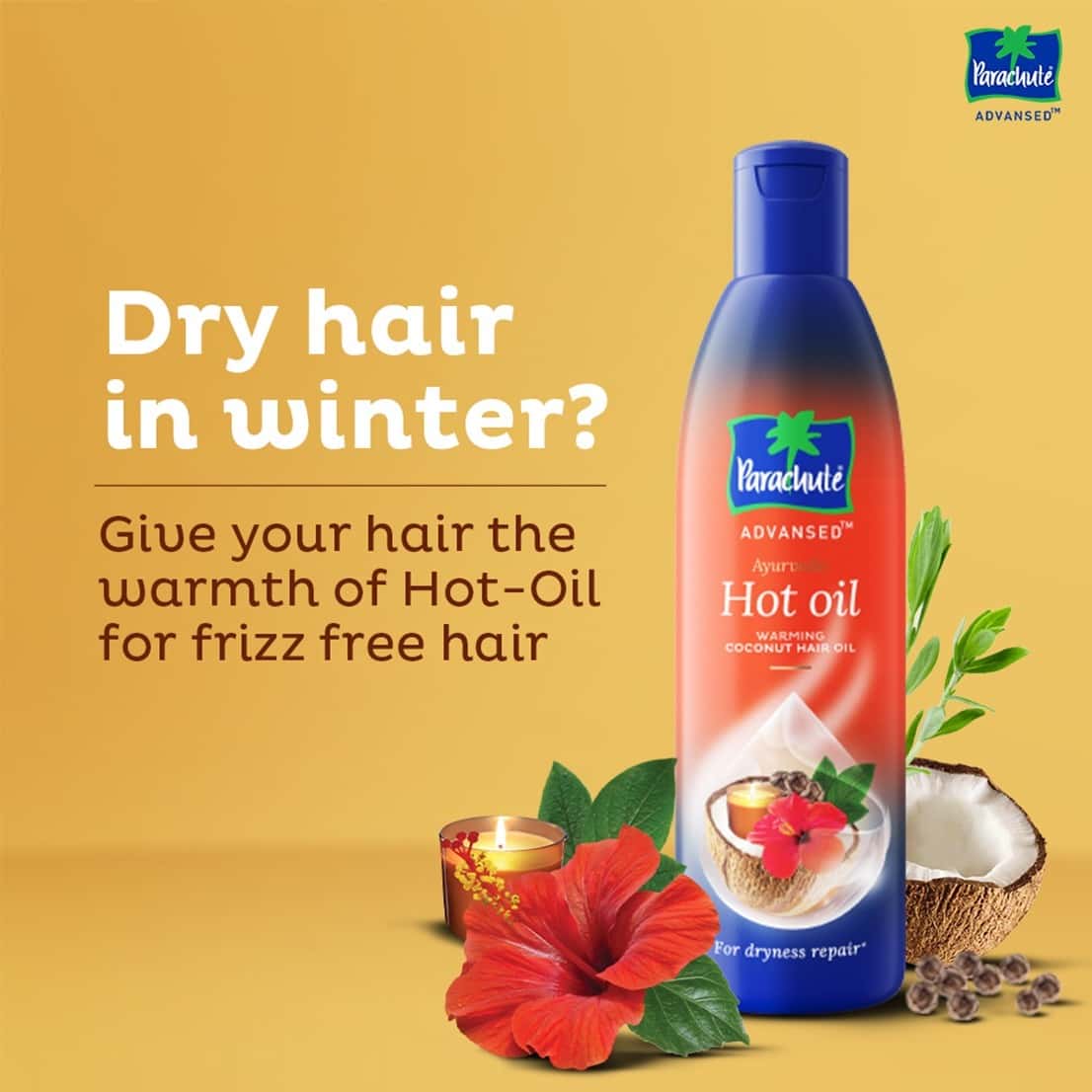 Buy PARACHUTE ADVANSED AYURVEDIC HOT OIL COCONUT HAIR OIL 400 ML + 90