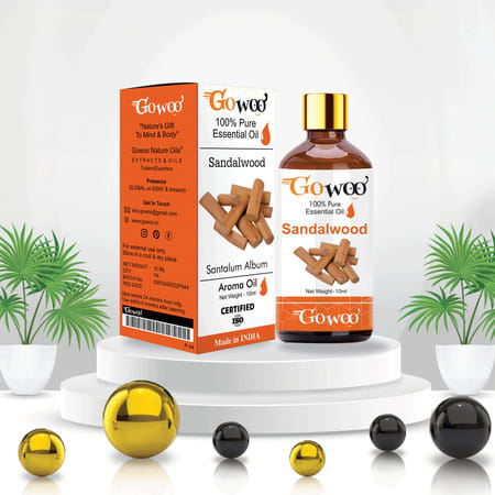Go Woo 100% Pure Sandalwood Oil For Skin & Face Best Therapeutic Grade For Aromatherapy 10 Ml