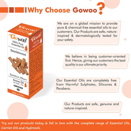 Go Woo 100% Pure Sandalwood Oil For Skin & Face Best Therapeutic Grade For Aromatherapy 10 Ml