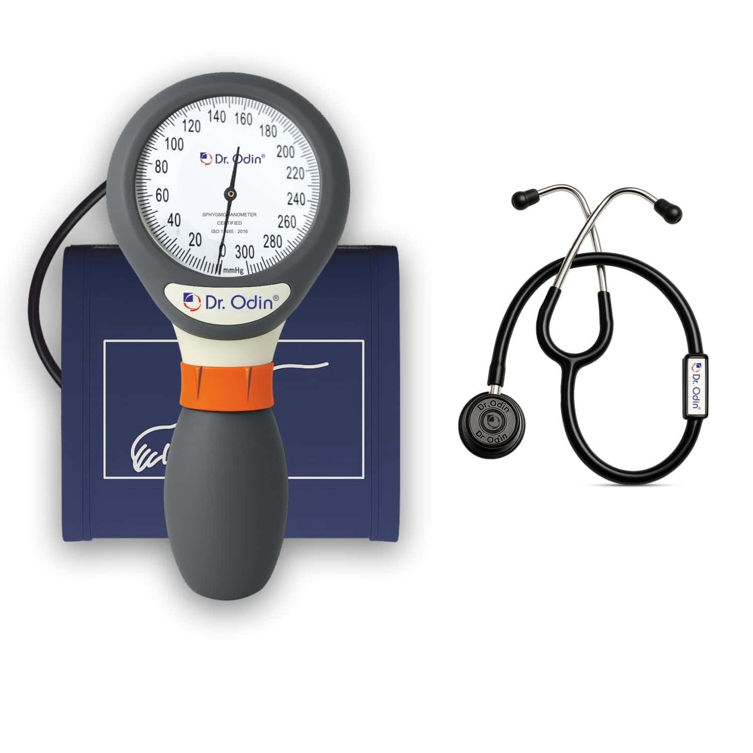 Dr. Odin Combo Of Oas106 Palm Type Sphygmomanometer And Stethoscope Blacktone