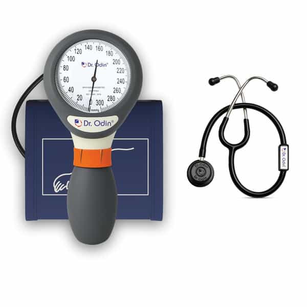 Dr. Odin Combo Of Oas106 Palm Type Sphygmomanometer And Stethoscope Blacktone