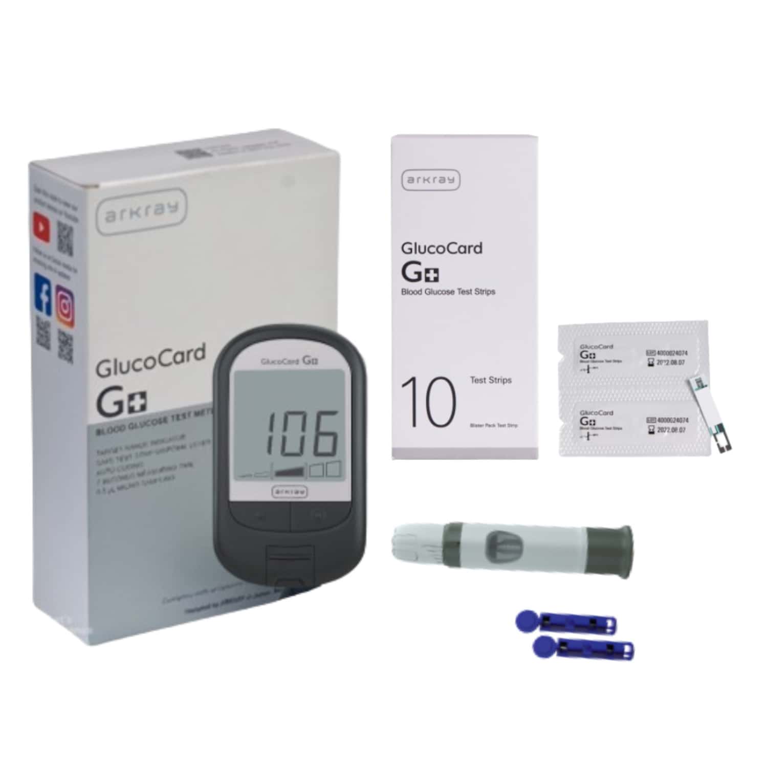 Arkray Glucocard G+ Blood Sugar Testing Machine With 10 Strips | 25 Lancets 1 Lancing Device
