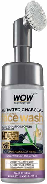 Wow Skin Science Activated Charcoal Foaming Face Wash With Built-In Face Brush - 150 Ml