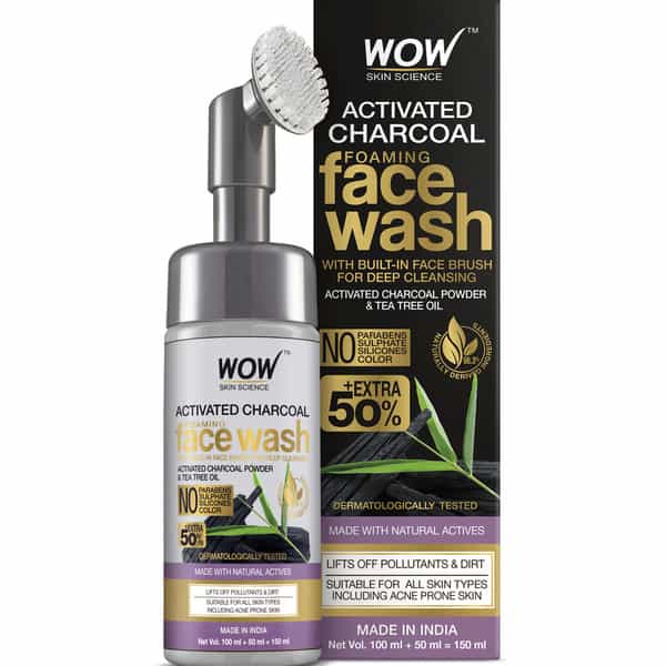 Wow Skin Science Activated Charcoal Foaming Face Wash With Built-In Face Brush - 150 Ml
