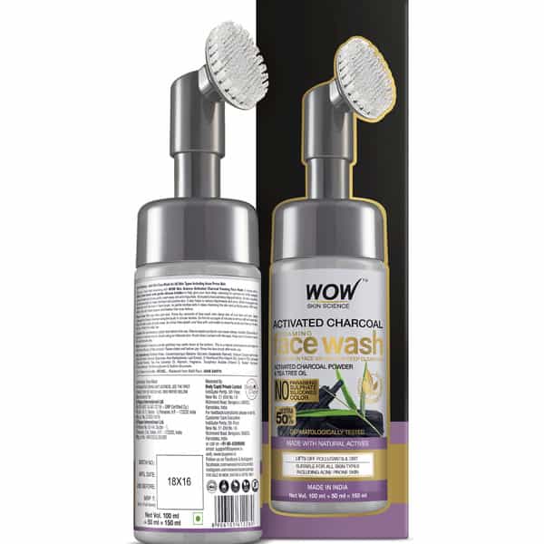 Wow Skin Science Activated Charcoal Foaming Face Wash With Built-In Face Brush - 150 Ml