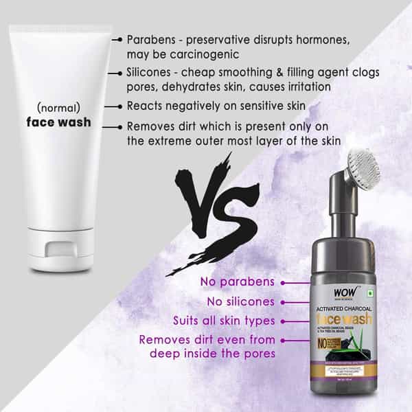 Wow Skin Science Activated Charcoal Foaming Face Wash With Built-In Face Brush - 150 Ml